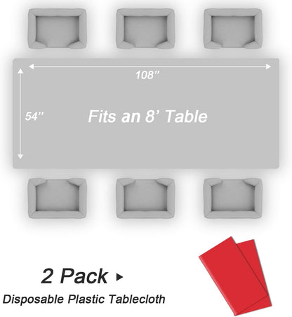Red Plastic Table Cloth Disposable 2 Pack, 54 X 108 Inch Tablecloths for Valentines, Mothers Day, Birthday Party, Christmas Decorations, Rectangle Table Cover5