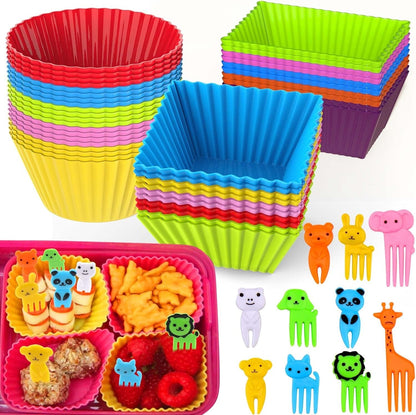 60 Pcs Silicone Lunch Box Dividers with Animal Food Picks,Reusable Lunch Bento Box Accessories for Kids,Lunchbox Supplies Accessories,Back to School Lunch Essentials,Silicone Cupcake Liners1