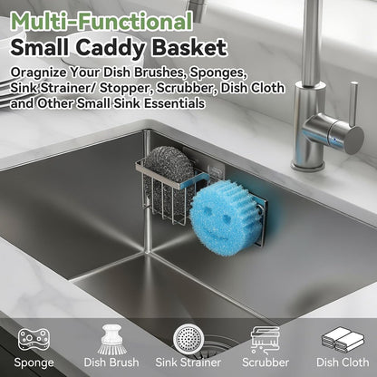[Space Saving] Sponge Holder for Kitchen Sink, Great for Scrub Daddy / Scrub Mommy Sponges, Rust-Proof Sink Sponge Caddy Organizer for Dish Brush, Scrubber - 2 Mounting Options (Suction Cups & Hooks)4