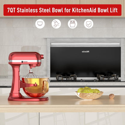 7QT Stainless Steel Mixer Bowl for Kitchenaid Stand Mixers, Kitchen Aid Mixing Bowl for 7QT Lift Mixer with Handle Copper7