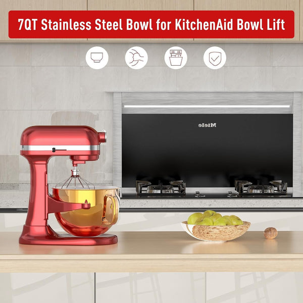 7QT Stainless Steel Mixer Bowl for Kitchenaid Stand Mixers, Kitchen Aid Mixing Bowl for 7QT Lift Mixer with Handle Copper7