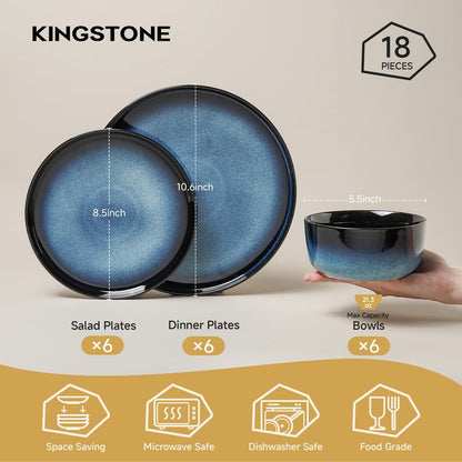 Stoneware Dinnerware Sets for 6, Reactive Glaze, Navy Blue2