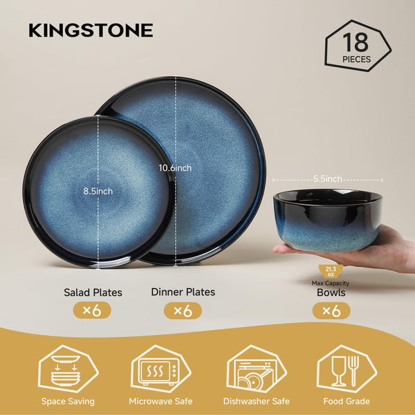Stoneware Dinnerware Sets for 6, Reactive Glaze, Navy Blue2