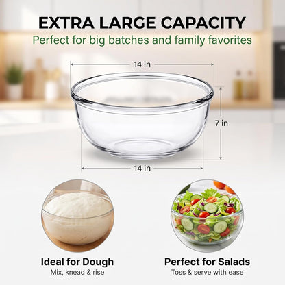 6 QT Large Glass Mixing Bowls with Lids,Glass Mixing Bowls for Sourdough Bread Making & Dough Proofing,Glass Serving Bowl for Salad & Kitchen Storage,Includes 2 Salad Servers,Microwave Safe4