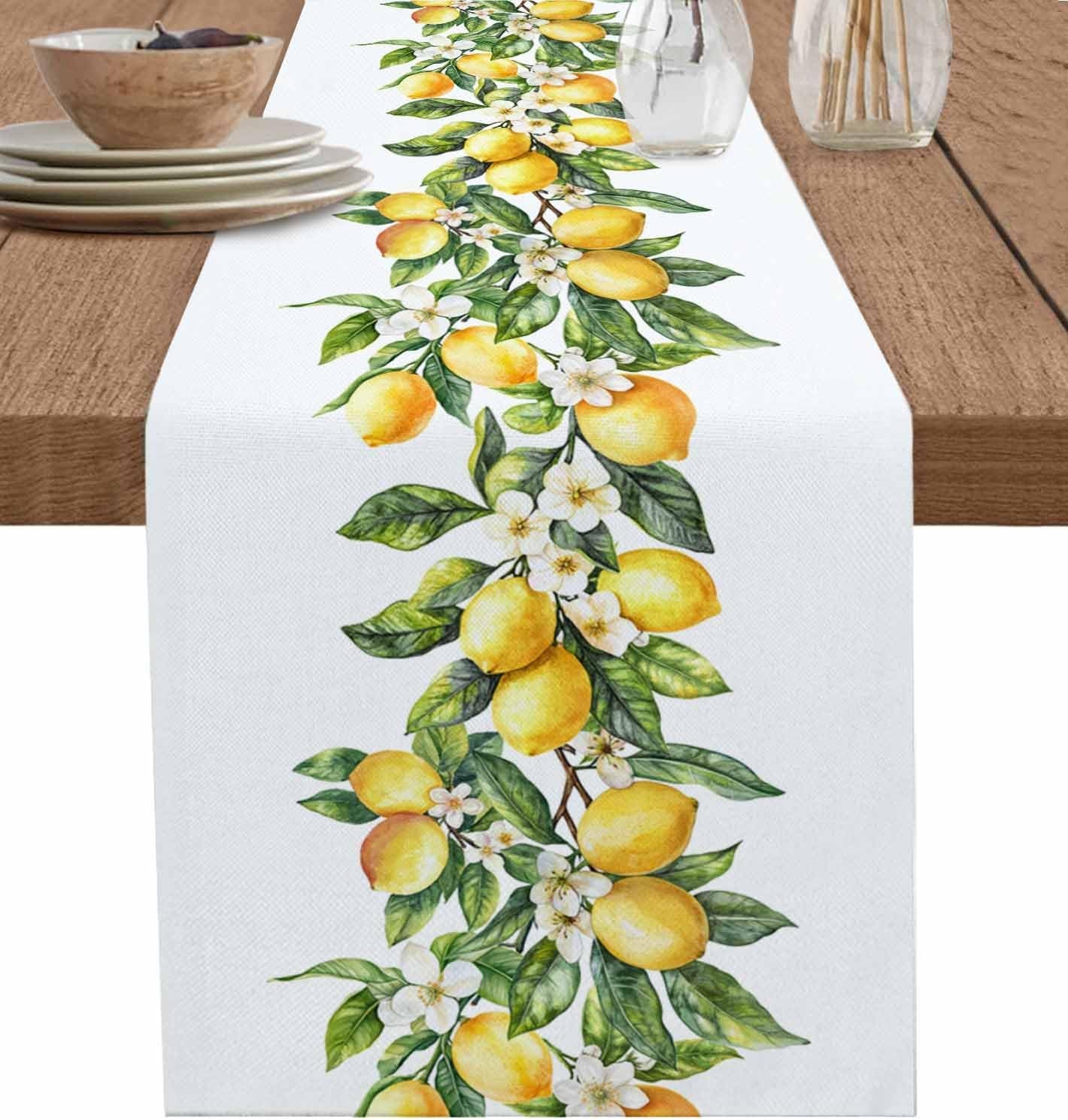 dining-table-runner-dresser-scarf-linen-burlap-fabric-summer-lemon-green-leaves-washable-table-runners-90-inches-long-for-farmhouse-home-kitchen-wedding-party-decor