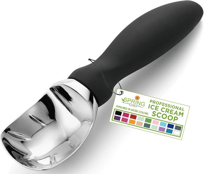 Heavy Duty Metal Ice Cream Scoop with Soft Grip Handle, Black | Professional Ice Cream Scooper for Kitchen, Dishwasher Safe Ice Cream Spoon for Gelato, Sorbet, Cookie Dough, Sundae, Melon1