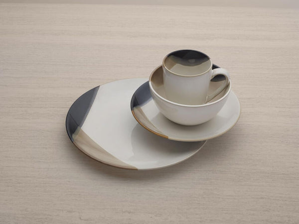 Mikasa Gourmet Basics Caden 16-Piece Stoneware Dinnerware Set, Service for 4, White Glossy Center with Black and Tan Two-Tone Reactive Glaze, Dishwasher and Microwave Safe5