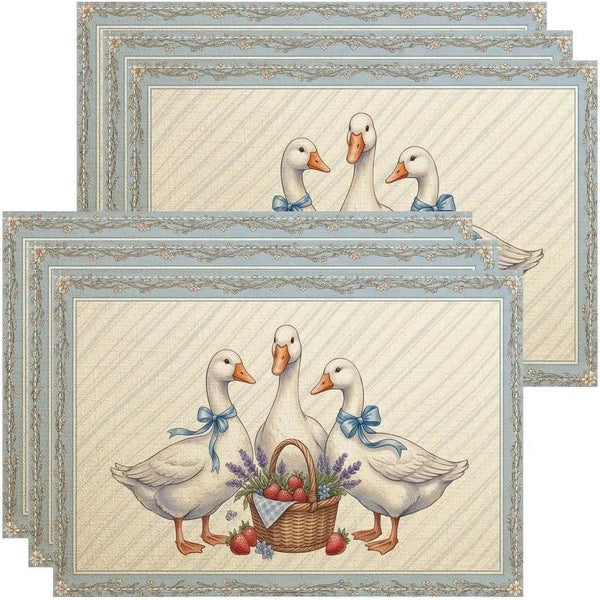 Vintage Geese Placemats, Country Style Decorative Place Mats for Dining Table, Spring Summer Non-Slip Washable Indoor Outdoor Kitchen Party Placemat Set of 61