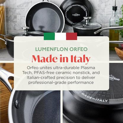 Orfeo 10 Piece Nonstick Cookware Set, Made in Italy, Diamond Ceramic Pfas-Free Pots & Pans, Induction Ready, Scratch Resistant, Laser-Fused Surface for Durability, Dishwasher Safe, Black9