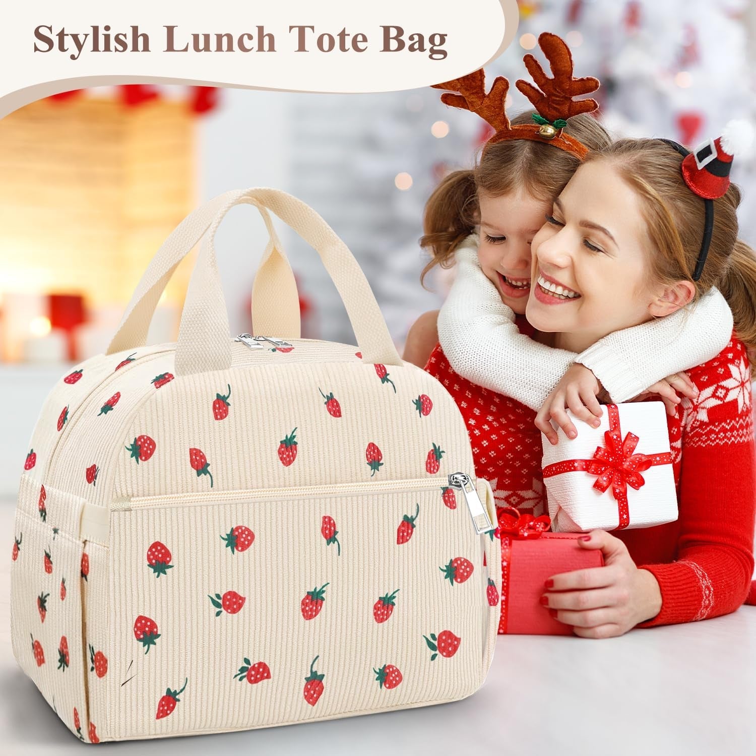 lunch-box-for-women-cute-strawberry-corduroy-insulated-lunch-bag-women-reusable-work-leakproof-simple-adults-large-lunch-boxes-tote-bag-men-cooler-bag