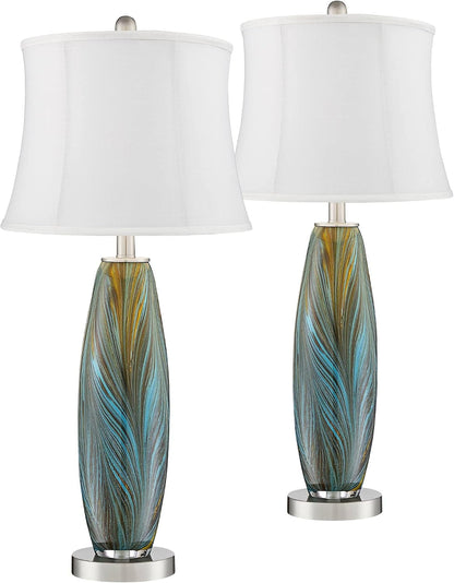 Azure 29 1/2" Tall Table Lamps Set of 2 Art Glass White Blue Brushed Nickel1