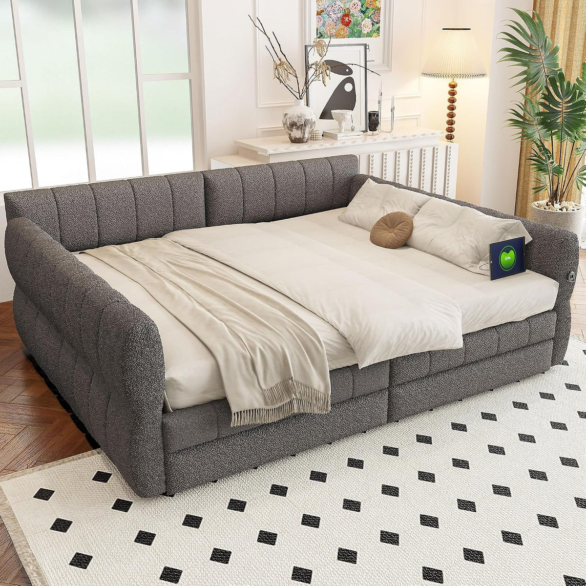 king-daybed-with-usb-king-corner-bed-upholstered-bed-frame-with-2-drawers-for-kids-teens-adults-lambswool-gray