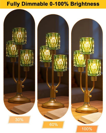 Mid Century Modern Glass Green Table Lamp Dimmable 3 Bulbs Included3