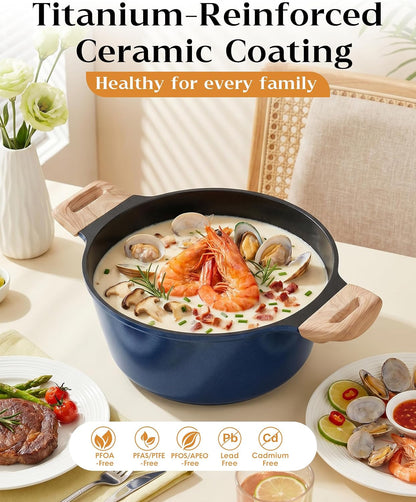 Titanium Ceramic Cooking Pot with Lid, Pfos & Pfoa Free Nonstick Stock Pot, Large Soup Pot, Big Pots for Cooking, Multipurpose Cookware, Ollas Antiadherentes Para Cocinar, Cacerolas, Blue2