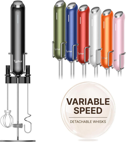Instawhisk Upgraded Milk Frother with Variable Speed - Rechargeable Handheld Coffee Frother Wand with Detachable Whisks, Electric Drink Mixer for Latte, Cappuccino, Matcha, Almond Milk, Protein, Black1