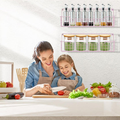 Spice Rack, 4-Pack Seasoning Organizer Wall Mounted for Kitchen Storage Organization, Metal Spice Holder Shelf for Cabinet, Pantry, Pink8