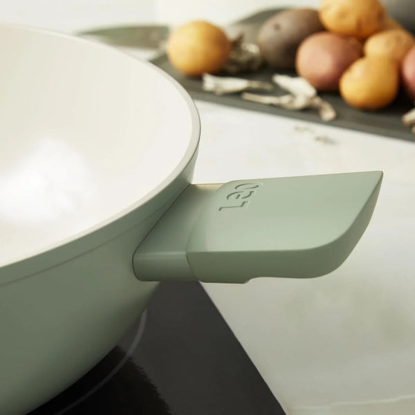 Leo Balance Ceramic Nonstick Wok Pan & Glass Lid, 12.75" 6.2Qt | Induction Compatible Flat Bottom Recycled Aluminum Stir Fry Pan, PFAS & PTFE Free, Stay Cool Helper Handle, Sage Green4