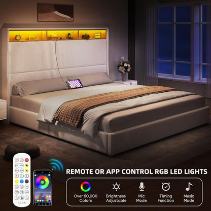 King Size Bed Frame with Charging Station and RGB LED Lights5