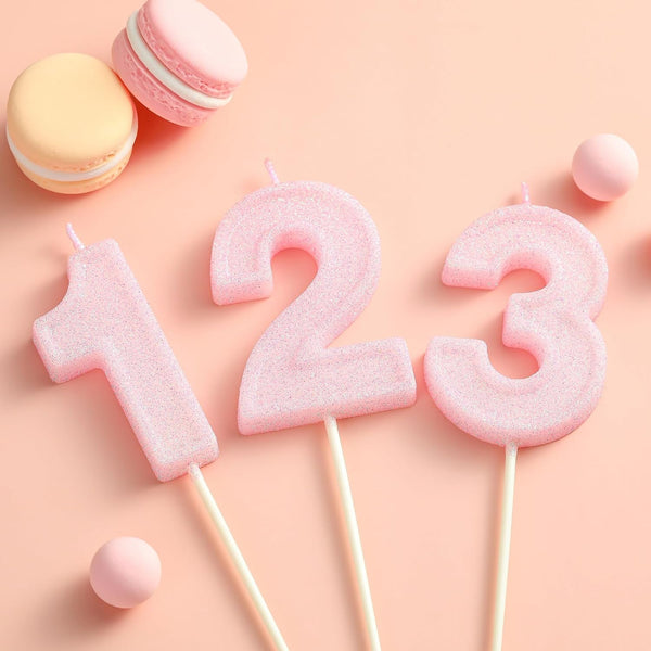 2.76 Inch Luxe Pink Glitter 1 Number Birthday Candles, Pink Number Candles, Cake Number Candles, Party Celebration5