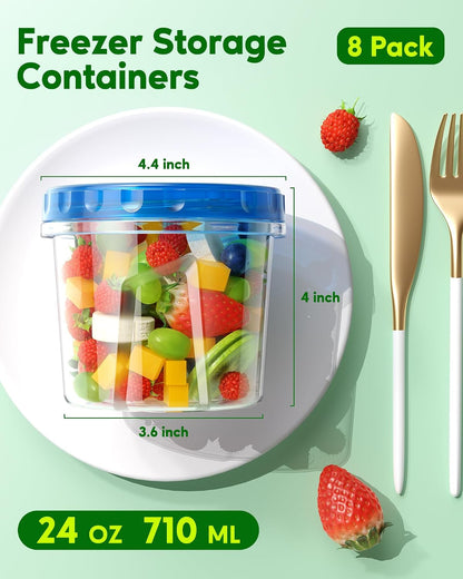 8 Pack-24 OZ Freezer Storage Containers, Plastic Soup Container with Lids, BPA Free Food Storage Containers with Twist Top Lids, Reusable, Microwave and Dishwasher Safe2