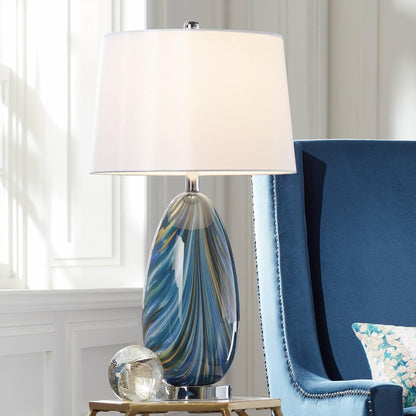 Pablo 27" Tall Table Lamp Modern Blue Art Glass Hand Blown Swirling2
