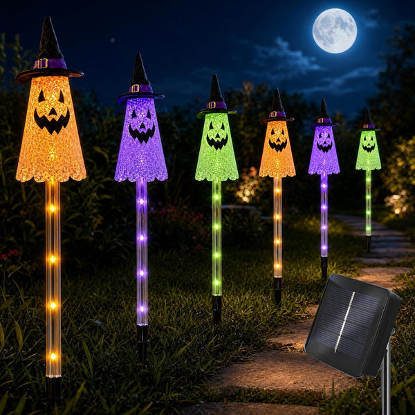 Solar Halloween Pathway Lights Outdoor, 6 Pack LED Ghost Stake Lights Waterproof Halloween Decoration, Solar Powered Landscape Light for Walkway Patio Yard Garden Porch Decor1
