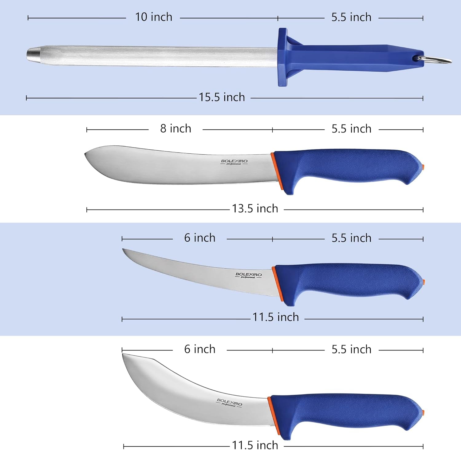 butcher-knife-set-5-pcs-stainless-steel-with-sharpener-x50crmov15-steel-for-meat-non-slip-grip-for-safety-5-pc-3-knives-sharpener-roll-bag-ergonomic-design-reduces-fatigue