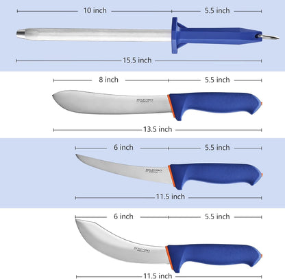 Butcher Knife Set, 5 PCS Stainless Steel with Sharpener | X50Crmov15 Steel for Meat, Non-Slip Grip for Safety, 5-PC: 3 Knives, Sharpener & Roll Bag, Ergonomic Design Reduces Fatigue.7
