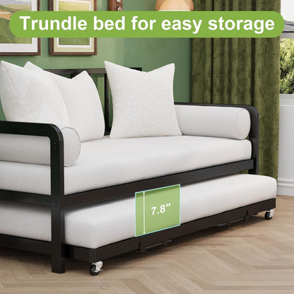 Twin Daybed with Pop up Trundle, Metal Steel Slats, Black8