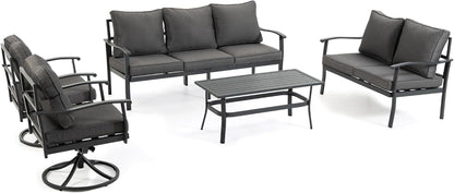 5-Piece Metal Patio Sectional Set, Coffee Table & Washable Cushions, Grey7