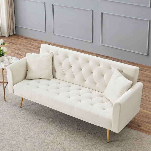 71" Modern Velvet Sofa Bed Futon, Convertible Sleeper Couch, Adj. Backrest3