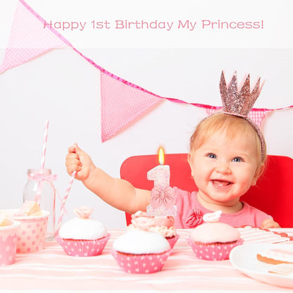 Pink Bow Number 1 Birthday Candle 1St Birthday Decorations Girl2