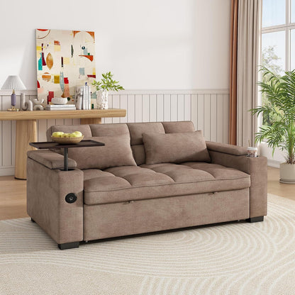 65" 3-In-1 Pull-Out Sofa Bed, Compact Convertible Sleeper Couch with Rotating Side Table, USB Charging Ports, Storage Armrests & Adjustable Comfort for Guests & Small Living Rooms5