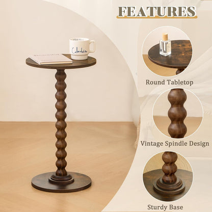 round Side Table, Small Drink Table for Small Spaces, Modern Accent Nightstand with Solid Wood Leg for Living Room, Bedroom, Corners, and Office (Rustic Brown)4