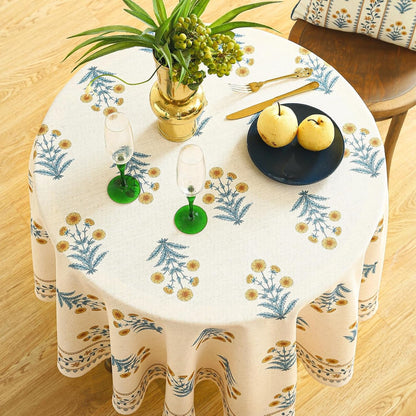 Designer French Linen round Tablecloth,Diameter 55"-Estevan A3