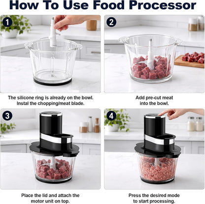 12Cup Food Processor,600W Food Chopper,Meat Processor with Glass Bowl | Glass Food Processor for Chopping Meat, Slicing, Shredding, Kneading Dough, Dishwasher Safe, Black7