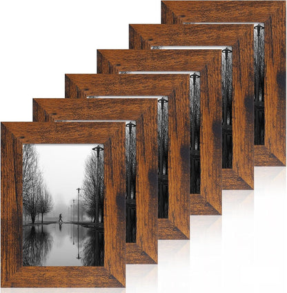 4X6 Picture Frame Set of 6, Dark Brown Rustic Frame with High Definition Real Glass, 4 X 6 Wood Photo Frames for Tabletop Display and Wall Mounting1