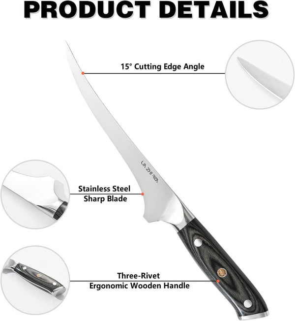 Fillet Knife, 7 Inch Super Sharp Boning Knife in High Carbon Stainless Steel for Meat Poultry Cutting,Full Tang Ergonomic Handle – Artisan Series4
