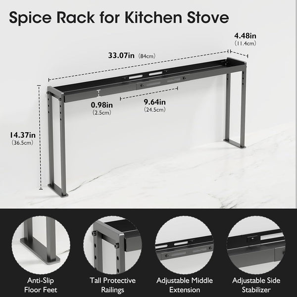 Adjustable Stove Top Shelf, 4-Level Spice Rack, Black2