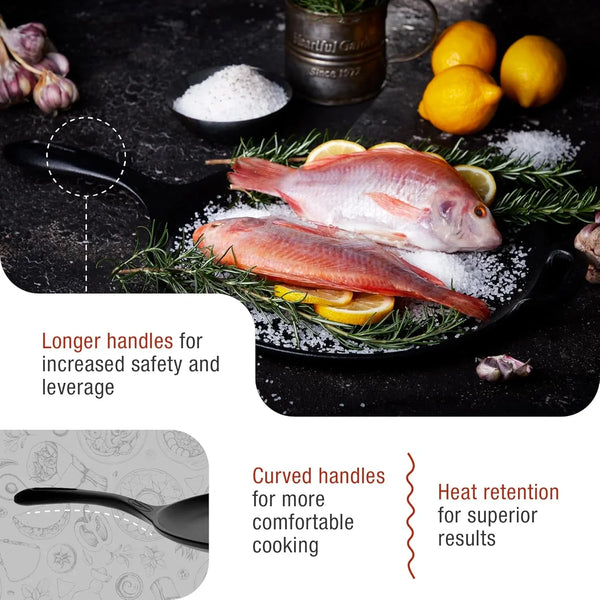 12-Inch Cast Iron Comal Pizza Pan with a Long Handle and a Loop Handle, Preseasoned with Flaxseed Oil, Made in Colombia4