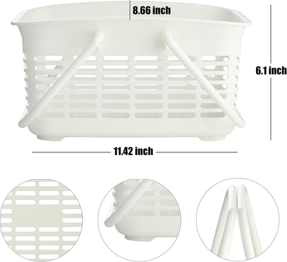Plastic Shower Caddy Basket with Handle, Portable Organizer Storage Basket for College Dorm, Bathroom, Kitchen - White2