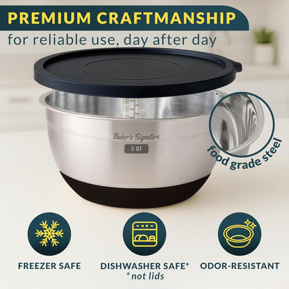 Stainless Steel Mixing Bowls with Lids Set of 5, 3 Graters, Black4