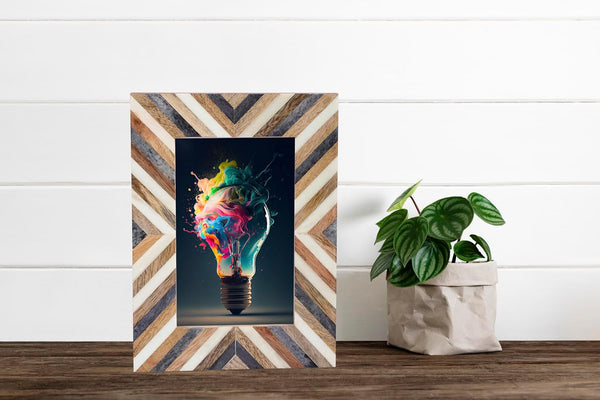Handmade Picture Photo Frame Chevron Herringbone Art Inspired Vintage Table-Top/Wall Décor Frames (4X6 Inches, Gray,White,Wood)5