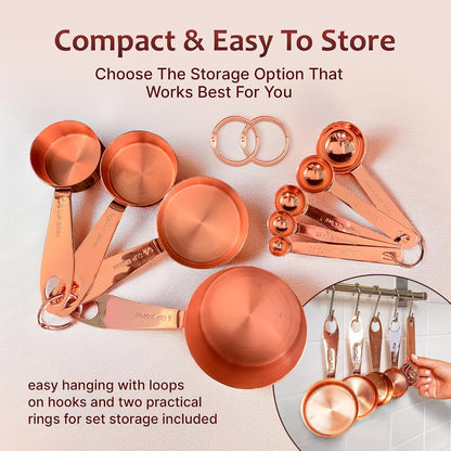 Measuring Cups and Spoons Set of 9, Utensils for Dry and Liquid Ingredients, Copper Kitchen Accessories, Rose Copper Decor for Home, Stackable, Sturdy Stainless Steel5