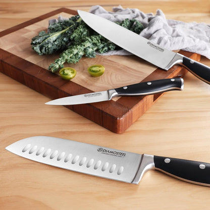 Black Knife Set, 3-Piece Knives Set for Kitchen with Elegant Box | X50Cr15Mov High Carbon Stainless Steel at 58±2 HRC, Ergonomic ABS Full Tang Handles, Include Chef & Santoku & Paring Knife7