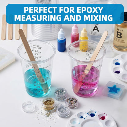 200 PACK Plastic Measuring Cups 8 Oz, Disposable Mixing Cups with 200 Pieces Mixing Sticks, Graduated Liquid Measuring Cups for Epoxy Resin, Paint, Mixing, Art DIY4