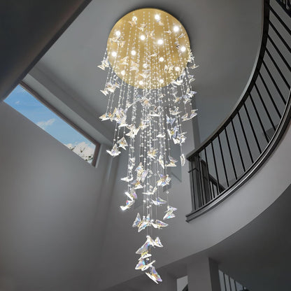 H138 High Ceiling Chandelier - Modern Crystal Raindrop Large Chandelier for Staircase Foyer Entryway Living Room - Dimmable 3000-6000K4