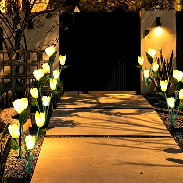 Solar Tulip LED Lights Outdoor 2 Pack 8 Silk Tulip Flowers7