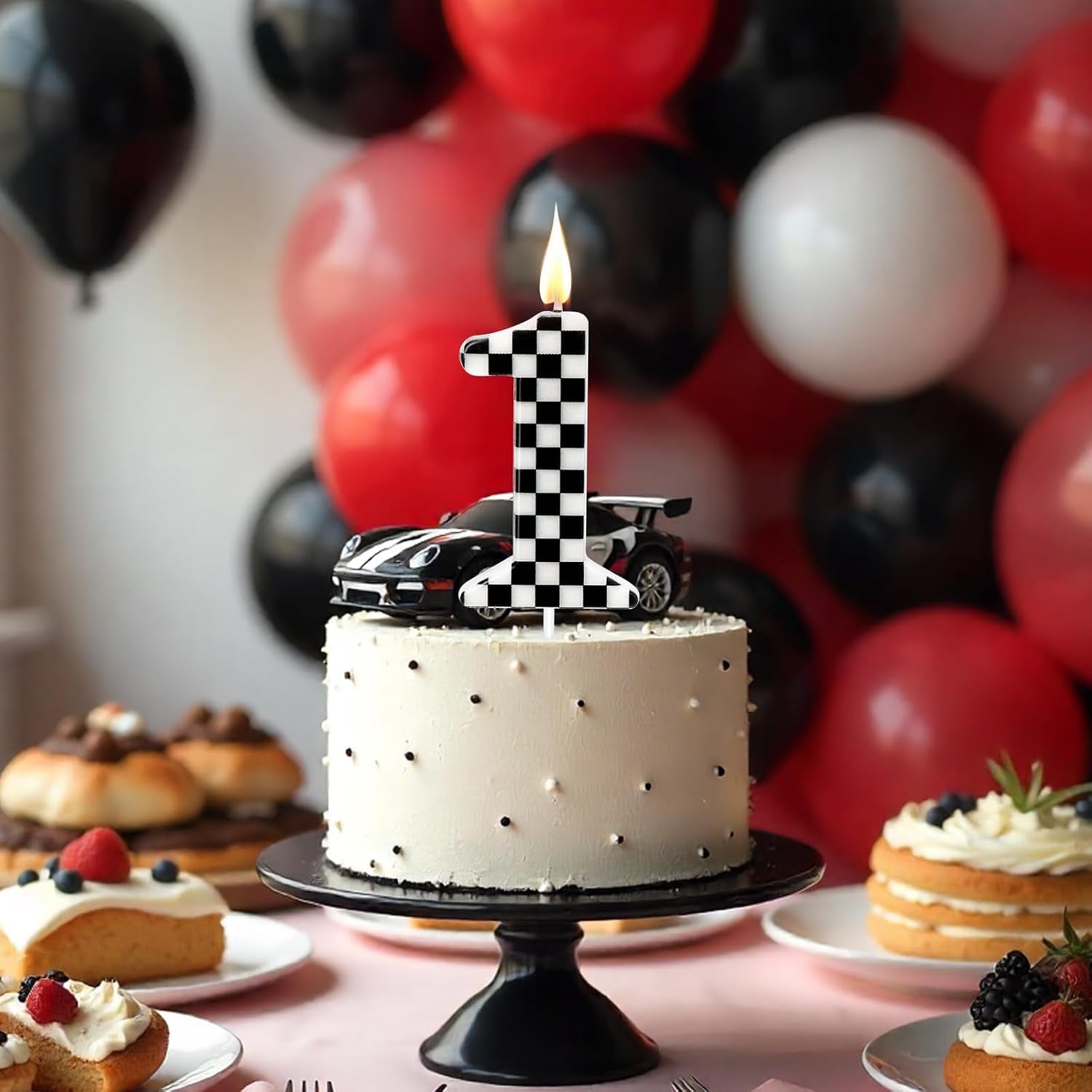racing-car-themed-birthday-candles-number-1-checkered-candles-black-white-checkered-cake-topper-cool-racing-themed-party-supplies-special-candle