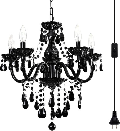 Black Modern 5-Light Crystal Chandelier Acrylic Hanging Pendant Light1